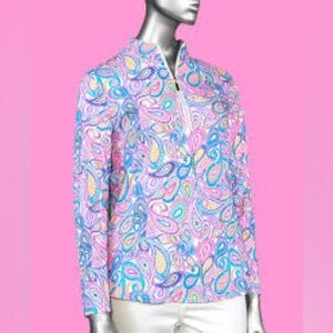 Anthony’s Florida Resort Wear 1X Paisley Multi Mock Neck 1/4 Zip Pullover Top